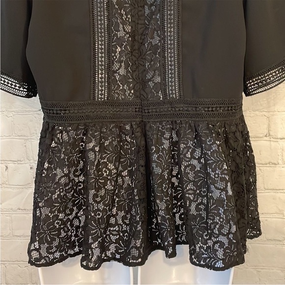 Zara Woman Classy Black Lace Peplum Short Sleeve Lace Ruffle Blouse Women Sz XS - Picture 10 of 11